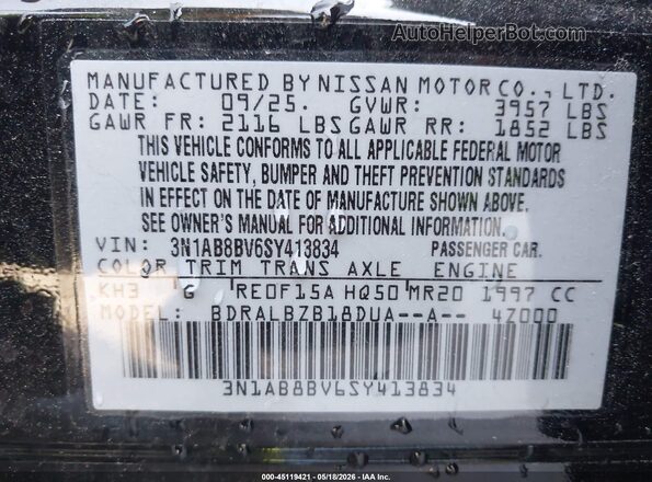 3N1AB8BV6SY413834 2025 NISSAN SENTRA Black Engine compartment view