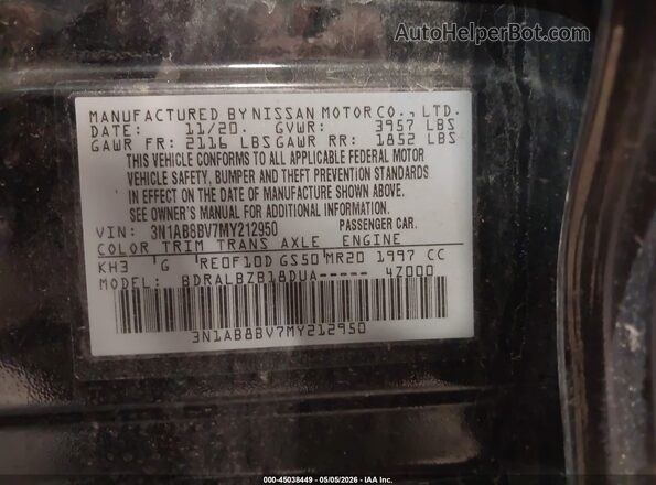 3N1AB8BV7MY212950 2021 NISSAN SENTRA Black Engine compartment view