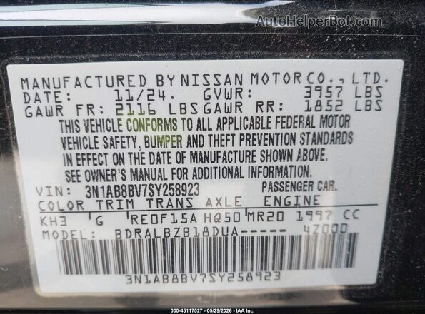 3N1AB8BV7SY258923 2025 NISSAN SENTRA Black Vista del compartimento del motor