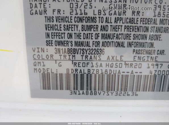 3N1AB8BV7SY322636 2025 NISSAN SENTRA Белый Вид подкапотного пространства