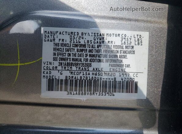 3N1AB8BV8RY353906 2024 NISSAN SENTRA Gray VIN კოდის სტიკერის ხედი