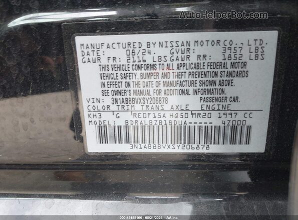 3N1AB8BVXSY206878 2025 NISSAN SENTRA Black ძრავის განყოფილების ხედი