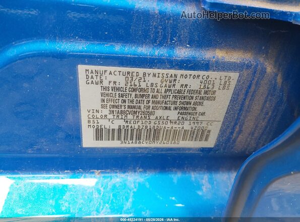 3N1AB8CV0MY260580 2021 NISSAN SENTRA Синий Вид подкапотного пространства