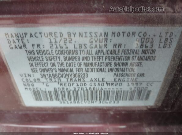 3N1AB8CV0NY306233 2022 NISSAN SENTRA Maroon Engine compartment view