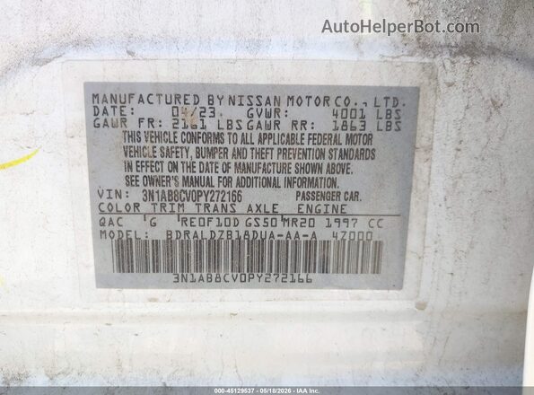 3N1AB8CV0PY272166 2023 NISSAN SENTRA White ძრავის განყოფილების ხედი