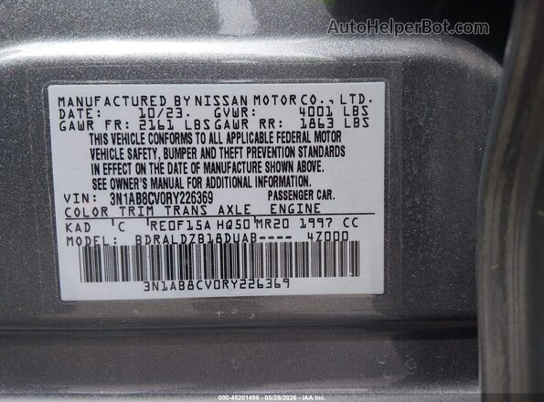 3N1AB8CV0RY226369 2024 NISSAN SENTRA Gray Engine compartment view