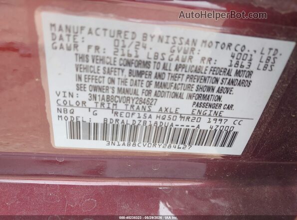 3N1AB8CV0RY284627 2024 NISSAN SENTRA Темно-бордовый Вид подкапотного пространства