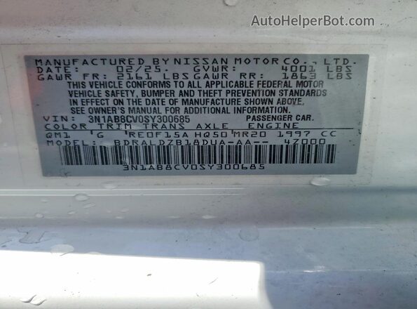 3N1AB8CV0SY300685 2025 NISSAN SENTRA White Vista de la etiqueta del VIN