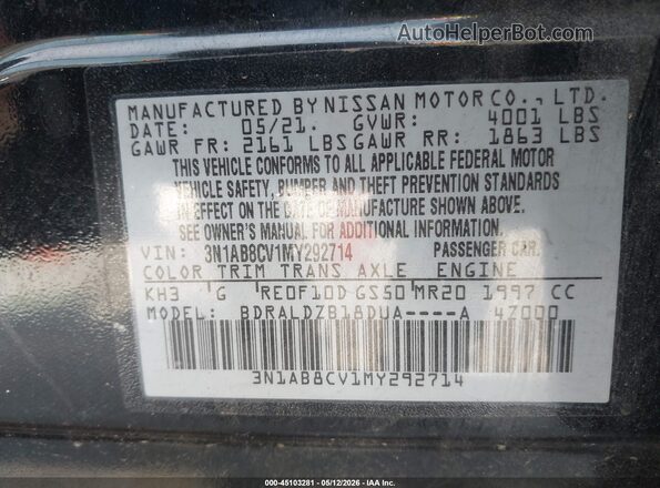 3N1AB8CV1MY292714 2021 NISSAN SENTRA Black Вид підкапотного простору