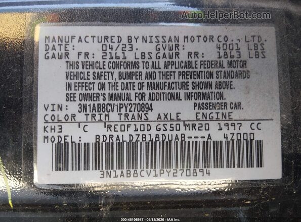 3N1AB8CV1PY270894 2023 NISSAN SENTRA Black Engine compartment view