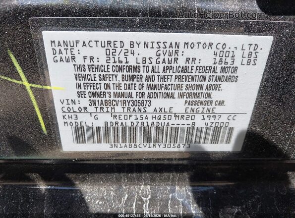 3N1AB8CV1RY305873 2024 NISSAN SENTRA Black Vista del compartimento del motor