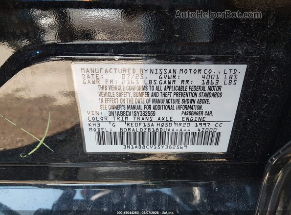 3N1AB8CV1SY382569 2025 NISSAN SENTRA Black 