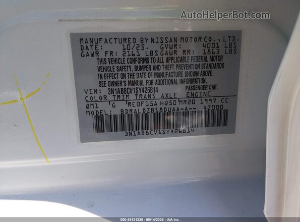 3N1AB8CV1SY426814 2025 NISSAN SENTRA Белый 