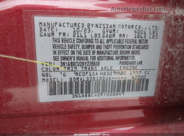 3N1AB8CV2RY228849 2024 NISSAN SENTRA Red Widok komory silnika