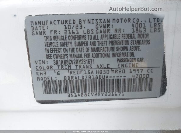 3N1AB8CV2RY231671 2024 NISSAN SENTRA White Engine compartment view