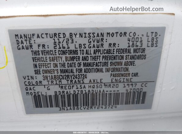 3N1AB8CV2RY243724 2024 NISSAN SENTRA White Widok komory silnika