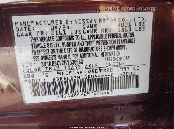 3N1AB8CV2RY336663 2024 NISSAN SENTRA Burgundy ძრავის განყოფილების ხედი