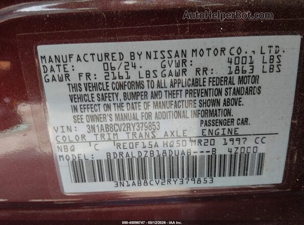 3N1AB8CV2RY379853 2024 NISSAN SENTRA Burgundy Vista del compartimento del motor
