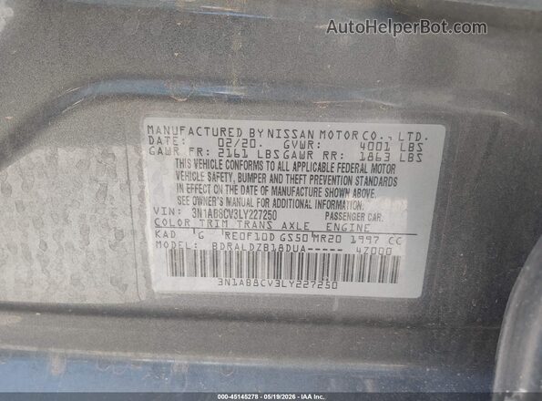 3N1AB8CV3LY227250 2020 NISSAN SENTRA Серый Вид подкапотного пространства