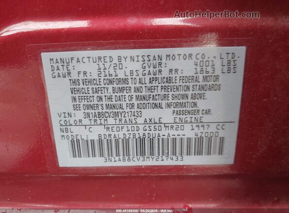3N1AB8CV3MY217433 2021 NISSAN SENTRA Red ძრავის განყოფილების ხედი