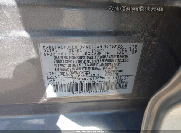 3N1AB8CV3MY241229 2021 NISSAN SENTRA Gray Engine compartment view