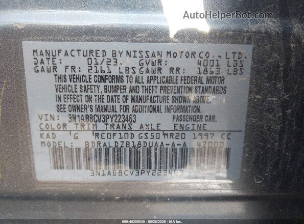 3N1AB8CV3PY223463 2023 NISSAN SENTRA Gray Շարժիչի բաժամունքի տեսք