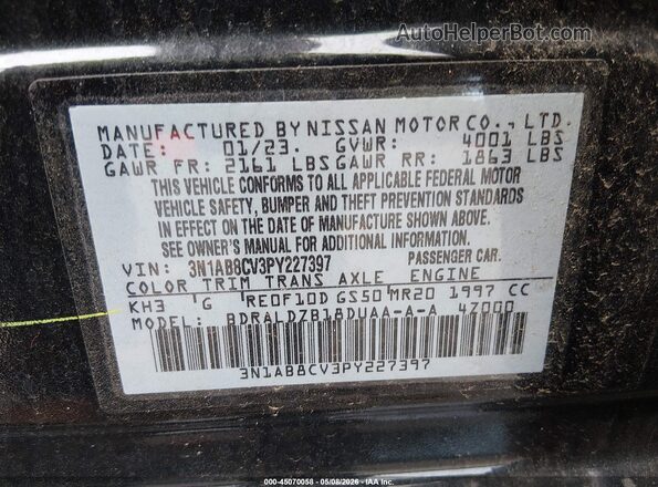 3N1AB8CV3PY227397 2023 NISSAN SENTRA Black ძრავის განყოფილების ხედი