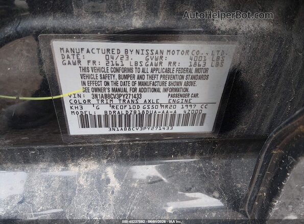 3N1AB8CV3PY271433 2023 NISSAN SENTRA Черный Вид подкапотного пространства