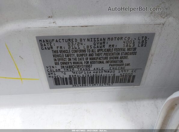 3N1AB8CV3RY319967 2024 NISSAN SENTRA Белый Вид подкапотного пространства