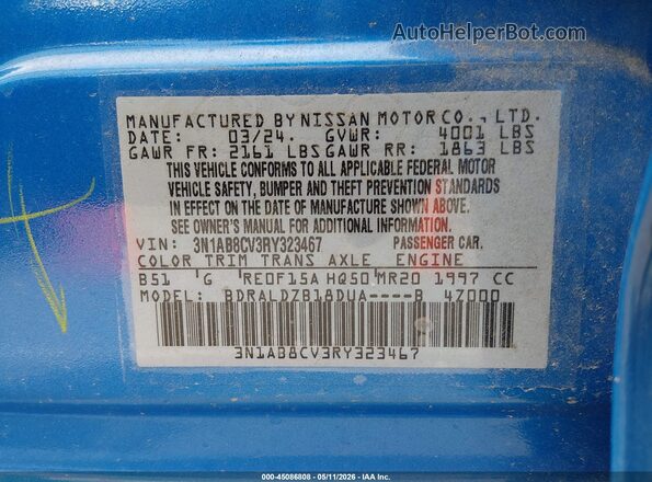 3N1AB8CV3RY323467 2024 NISSAN SENTRA Синий 