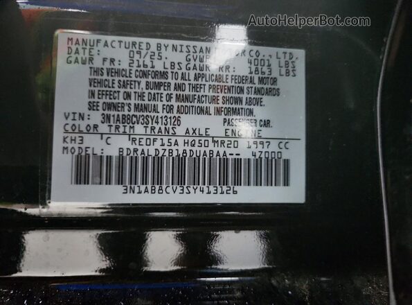 3N1AB8CV3SY413126 2025 NISSAN SENTRA Black ძრავის განყოფილების ხედი