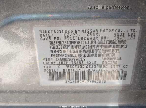 3N1AB8CV4PY240272 2023 NISSAN SENTRA Gray Вид підкапотного простору