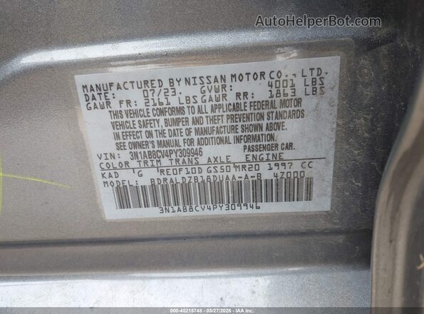 3N1AB8CV4PY309946 2023 NISSAN SENTRA Gray ძრავის განყოფილების ხედი