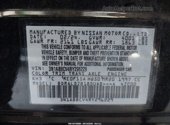 3N1AB8CV4RY296229 2024 NISSAN SENTRA Black Вид підкапотного простору