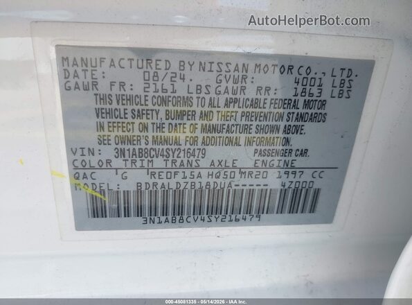 3N1AB8CV4SY216479 2025 NISSAN SENTRA White Widok komory silnika