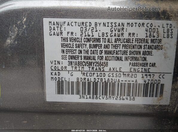 3N1AB8CV5MY256458 2021 NISSAN SENTRA Gray ძრავის განყოფილების ხედი