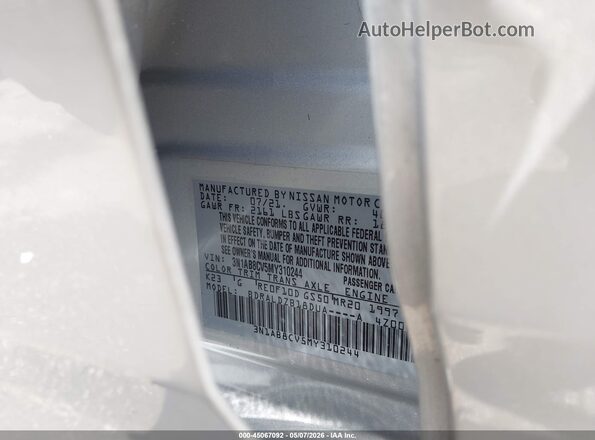 3N1AB8CV5MY310244 2021 NISSAN SENTRA Silver Widok komory silnika