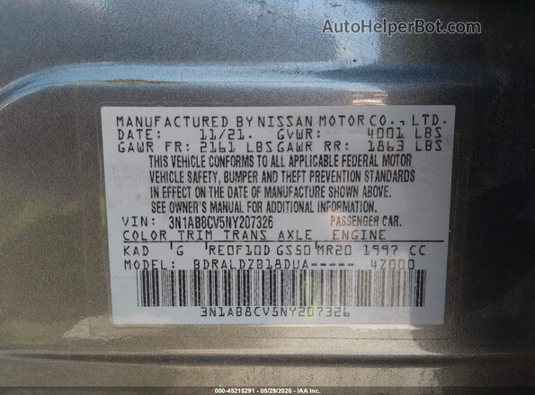 3N1AB8CV5NY207326 2022 NISSAN SENTRA Серый Вид подкапотного пространства