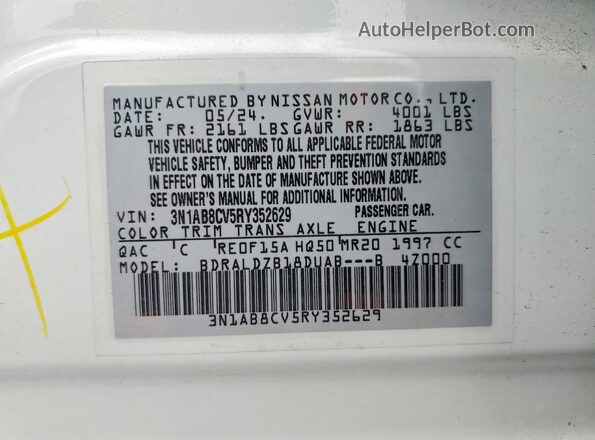 3N1AB8CV5RY352629 2024 NISSAN SENTRA Белый 
