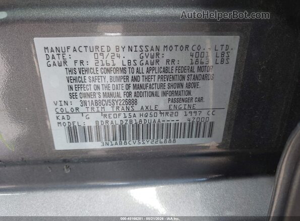 3N1AB8CV5SY226888 2025 NISSAN SENTRA Серый 