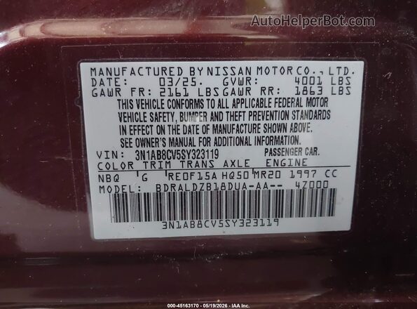 3N1AB8CV5SY323119 2025 NISSAN SENTRA Burgundy ძრავის განყოფილების ხედი