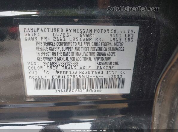 3N1AB8CV5SY326568 2025 NISSAN SENTRA Black Vista del compartimento del motor