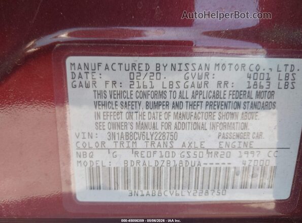 3N1AB8CV6LY228750 2020 NISSAN SENTRA Burgundy Engine compartment view