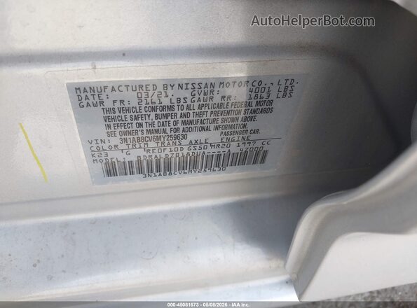 3N1AB8CV6MY259630 2021 NISSAN SENTRA Silver Vista del compartimento del motor