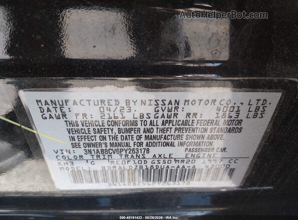3N1AB8CV6PY263178 2023 NISSAN SENTRA Black Widok komory silnika