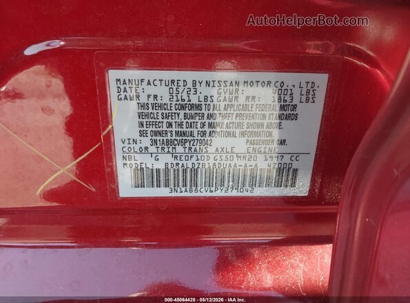 3N1AB8CV6PY279042 2023 NISSAN SENTRA Red Vista del compartimento del motor