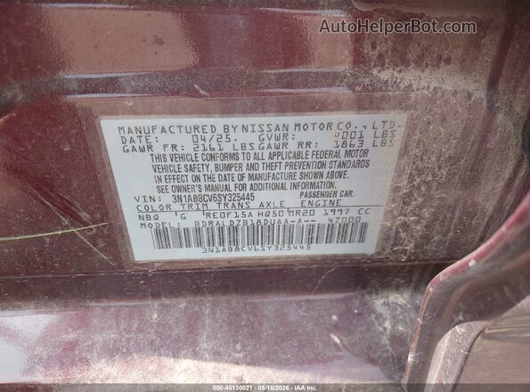 3N1AB8CV6SY325445 2025 NISSAN SENTRA Maroon Engine compartment view