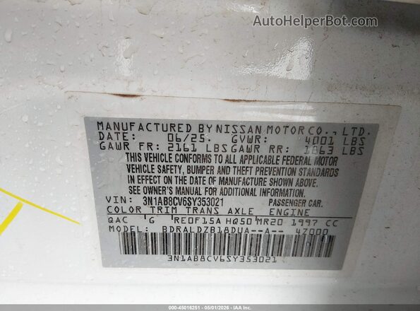 3N1AB8CV6SY353021 2025 NISSAN SENTRA White Widok komory silnika