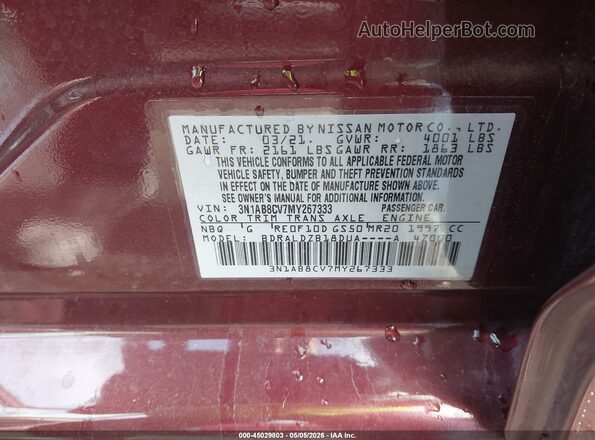 3N1AB8CV7MY267333 2021 NISSAN SENTRA Бордовый 