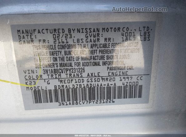 3N1AB8CV7PY231226 2023 NISSAN SENTRA Серебряный Вид подкапотного пространства